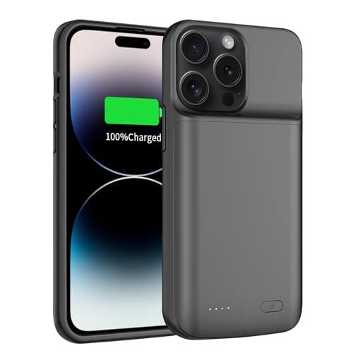 FLSTOR Akkuhülle für iPhone 15 Pro Max (6.7inch), 8500mah wiederaufladbare Akkuhülle für iPhone 15 Pro Max Akkupack Stoßfest, Sturzsicher, Schützende (Schwarz) von FLSTOR