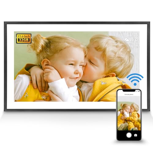 Digitaler Bilderrahmen 32G WiFi - 15,6 Zoll Digitaler Bilderrahmen mit Bewegungsmelder Kostenlose App Teilen Sie Fotos und Videos mit Touchscreen und zartem Holzrahmen von FLYAMAPIRIT von FLYAMAPIRIT