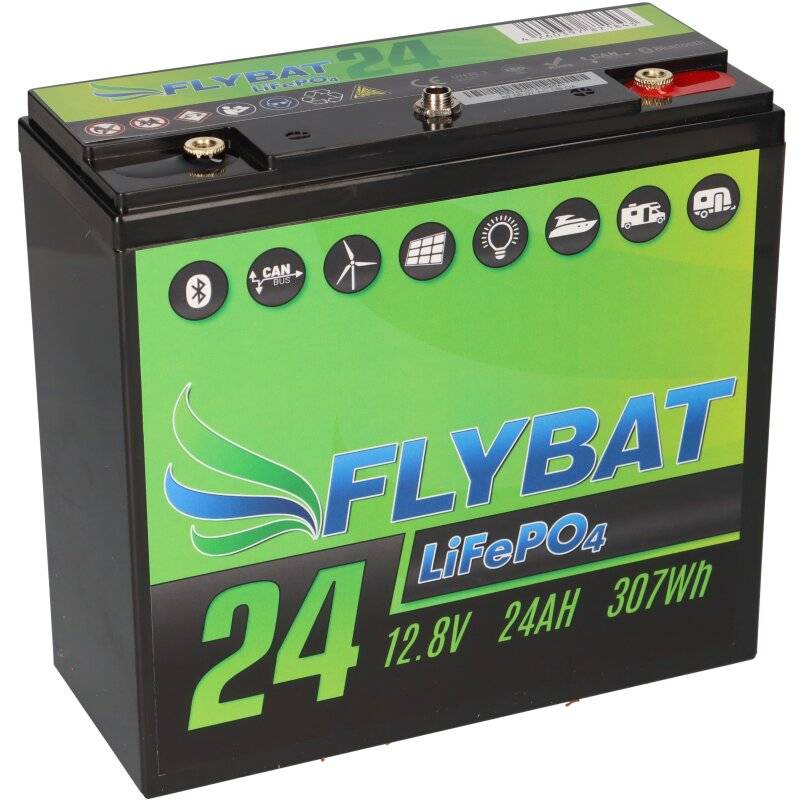 FLYBAT LiFePO4 Akku 12V (12,8V) 24Ah inkl. Bluetooth und CanBus von FLYBAT