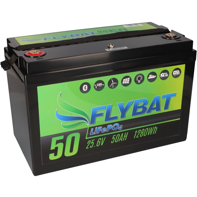 FLYBAT LiFePO4 Akku 24V (25,6V) 50Ah inkl. Bluetooth und CanBus von FLYBAT