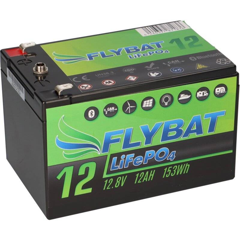 FYBAT LiFePO4 Akku 12V (12,8V) 12Ah inkl. Bluetooth und CanBus von FLYBAT