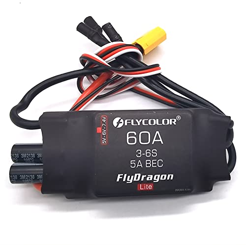 Flycolor 60A ESC 3-6S Elektrischer Geschwindigkeitsregler 5 V/6 V/7,4 V 5A BEC mit XT60 & 3,5mm Rundstecker für RC Drohne Flugzeug Bürstenlose Motoren von FLYCOLOR