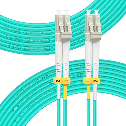 FLYPROFiber 100M OM3 LC auf LC LWL Glasfaser Patchkabel | Längenoptionen: 0,2m-100m, 10 GB Duplex LC-LC 50/125 um Multimode LWL Kabel LSZH 100 Meter von FLYPROFiber