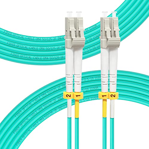 FLYPROFiber 15M OM4 LC auf LC LWL Glasfaser Patchkabel | Längenoptionen: 0,2m-100m, 40 GB/100 GB Duplex LC-LC 50/125 um Multimode LWL Kabel LSZH 15 Meter von FLYPROFiber