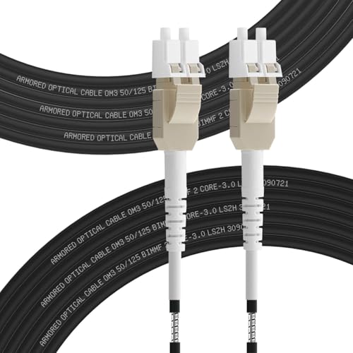 FLYPROFiber 15m OM3 LWC Gglasfaser-Kabel Gepanzert LC/UPC auf LC/UPC 50/125um, Glasfaserkabel Outdoor Uniboot Duplex Multimode Kabel 10GB/40GB, 10m-200m, 3mm LSZH von FLYPROFiber