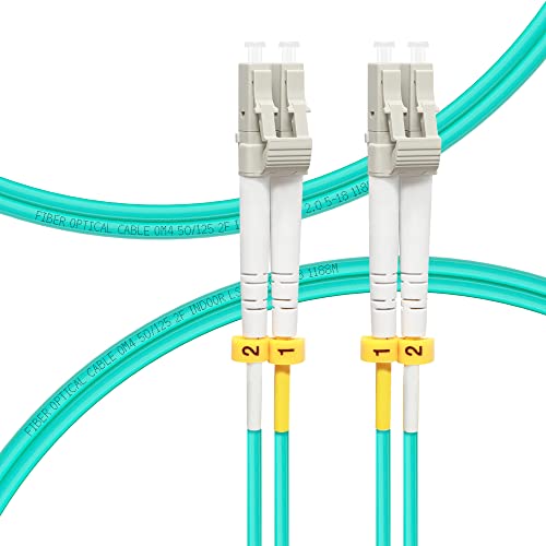 FLYPROFiber 1M OM4 LC auf LC LWL Glasfaser Patchkabel | Längenoptionen: 0,2m-100m, 40 GB/100 GB Duplex, 50/125 um Multimode Kabel LSZH 1 Meter, 2 Packs von FLYPROFiber