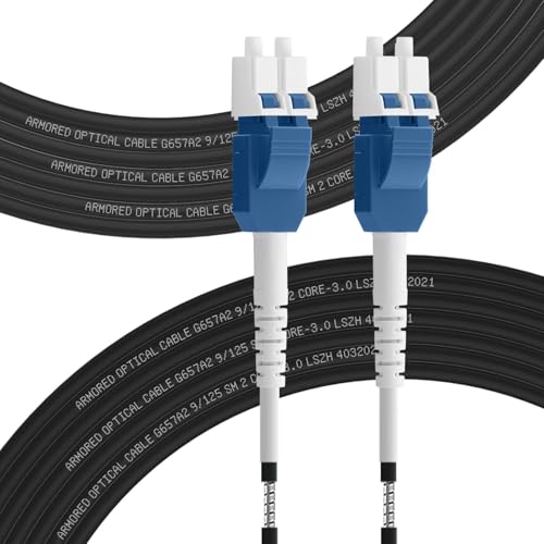 FLYPROFiber 5m OS2 LWL Singlemode Glasfaser Patchkabel LC/UPC auf LC/UPC, 10GB Gepanzerte Glasfaser-Kabel Outdoor Uniboot, Duplex 9/125um (10m-100m) 3mm LSZH von FLYPROFiber