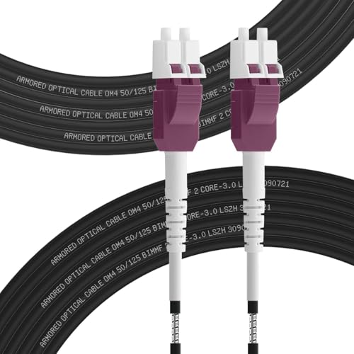 FLYPROFiber 60m OM4 LWC Gglasfaser-Kabel Gepanzert LC/UPC auf LC/UPC 50/125um, Glasfaserkabel Outdoor Uniboot Duplex Multimode 40GB/100GB, 10m-200m, 3mm LSZH von FLYPROFiber