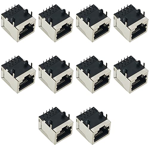 FMHXG RJ45 PCB-Buchse, 10 Stück, geschirmt, RJ45 8P8C, 90 Grad Winkel, Netzwerk-Modular-Stecker für PCB, CAT5/5e/6 Computer LAN 8P8C Buchse von FMHXG