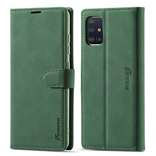 FMPC Handyhülle Kompatibel Samsung Galaxy A41 Klapphülle Premium PU Leder Flip Case Brieftasche Etui Hülle Handy-Tasche [Magnetverschluss] [Kartenfach] [Standfunktion] -Grün von FMPC
