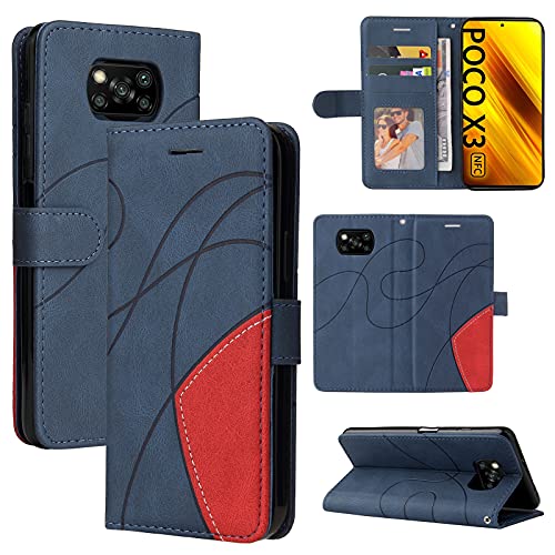 FMPC Schutzhülle kompatibel mit Xiaomi Poco X3 NFC/Poco X3 Pro/Poco X3 Premium Leather Wallet für Xiaomi Poco X3 NFC/Poco X3 Pro/Poco X3 Weich, Silikon, TPU, Flip aus Leder, Blau FMPC Schutzhülle kompatibel mit Xiaomi Poco X3 NFC/Poco X3 Pro/Poco X3 Premium Leather Wallet für Xiaomi Poco X3 NFC/Poco X3 Pro/Poco X3 Weich, Silikon, TPU, Flip aus Leder, Blau von FMPC