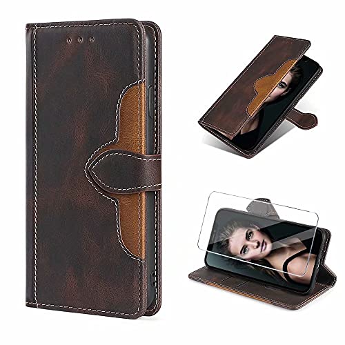FMPC Wallet Serie Handyhülle für Samsung Galaxy S6 Hülle mit 1 Stück Panzerglas Schutzfolie, Luxus PU Leder Tasche Magnetisch Flip Case Lederhülle Schutz -Braun von FMPC