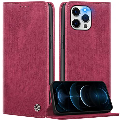 FMPCUON Handyhülle Kompatibel mit iPhone 13 Pro Max Leder Hülle Glatter Touch,Flip Wallet Case Handytasche Tasche Klappbar Schutzhülle für iPhone 13 Pro Max,Rotwein von FMPCUON
