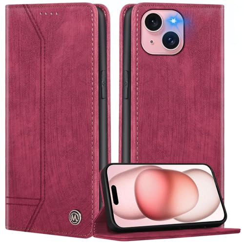 FMPCUON Handyhülle Kompatibel mit iPhone 15 Leder Hülle Glatter Touch,Flip Wallet Case Handytasche Tasche Klappbar Schutzhülle für iPhone 15,Rotwein FMPCUON Handyhülle Kompatibel mit iPhone 15 Leder Hülle Glatter Touch,Flip Wallet Case Handytasche Tasche Klappbar Schutzhülle für iPhone 15,Rotwein von FMPCUON