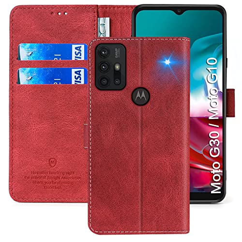 FMPCUON Handyhülle für Motorola Moto G10 /G10 Power/G20/G30,Motorola Moto G10 /G10 Power/G20/G30 Hülle [Flip Wallet Case][TPU Bumper Schutzhülle][Leder Folio Tasche] Etui Stand Klapphülle,Rot von FMPCUON