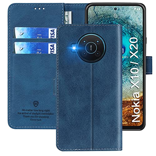 FMPCUON Handyhülle für Nokia X10 / Nokia X20,Nokia X10 / Nokia X20 Hülle [Flip Wallet Case][TPU Bumper Schutzhülle][Leder Folio Tasche] Etui Stand Klapphülle für Nokia X10 / Nokia X20,Blau von FMPCUON