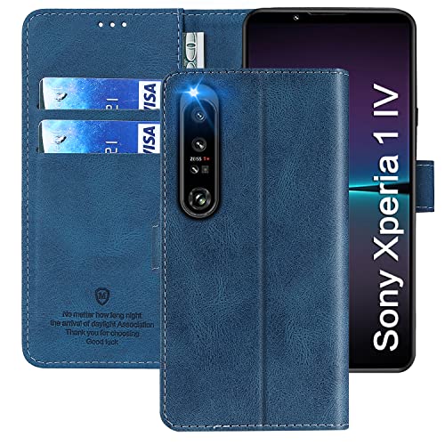 FMPCUON Handyhülle für Sony Xperia 1 IV,Sony Xperia 1 IV Hülle [Flip Wallet Case][TPU Bumper Schutzhülle][Leder Folio Tasche] Etui Stand Klapphülle für Sony Xperia 1 IV,Blau von FMPCUON