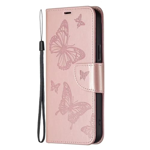 FMPCUON Handyhülle für iPhone 14 Plus Hülle mit Schmetterling Muster Hülle, Flip Lederhülle Tasche Case Magnet Kartenfach Schutzhülle Standfunktion für iPhone 14 Plus, Golden von FMPCUON