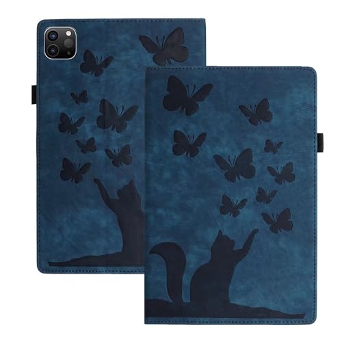 FMPCUON Hülle Kompatibel mit Amazon Fire Max 11 2023 PU Ledertasche Folio Flip Case Kartensteckplatz Brieftasche Tablet Schutzhülle Geprägter Schmetterling Katze für Amazon Fire Max 11 2023, Blau von FMPCUON