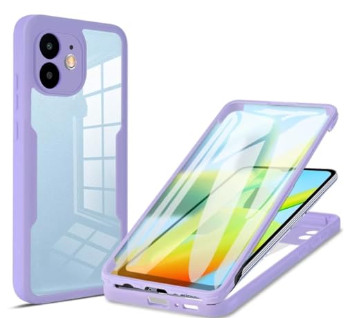 FMPCUON Hülle Kompatibel mit Samsung Galaxy A22 4G Handyhülle, Superleichte Ultradünne 360 Grad Vollbildabdeckung Vorne und Hinten Gehärtetes Glas Schutzhülle Bumper [Einteiliges Design] Lila von FMPCUON