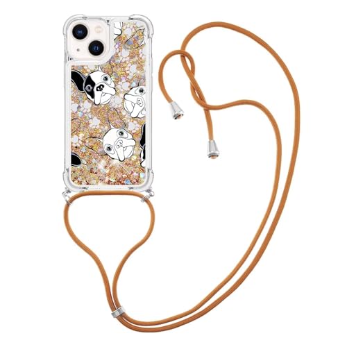 FMPCUON Hülle Kompatibel mit iPhone X/XS mit Handykette Universal, HandyHülle Sterne Glitzer Stoßfest Schutzhülle,Neue stylische Schutzhülle mit Kordel, (Schwarzer und weißer Hund) von FMPCUON