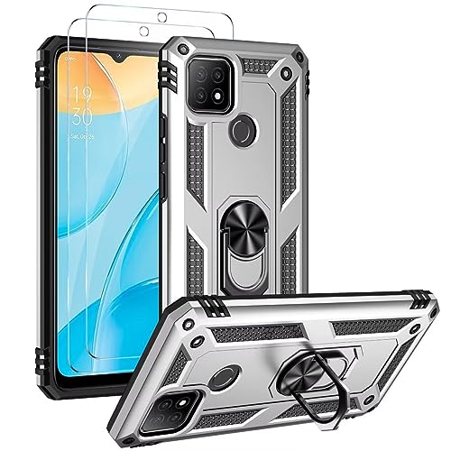 FMPCUON Hülle für Google Pixel 4 XL + schutzfolie, Militärische Armor Hybrid Schutzhülle Silikon Stoßfest Bumper Cover Case Ringhalter Handytasche Handy Hüllen,Silbrig von FMPCUON