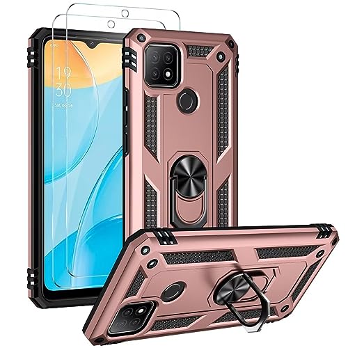 FMPCUON Hülle für Huawei P smart 2020 + schutzfolie, Militärische Armor Hybrid Schutzhülle Silikon Stoßfest Bumper Cover Case Ringhalter Handytasche Handy Hüllen,Roségold von FMPCUON