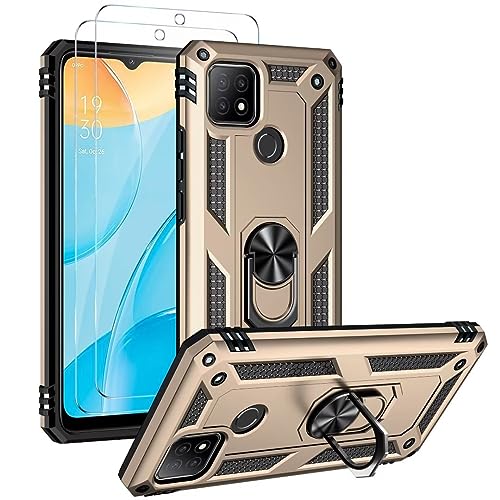 FMPCUON Hülle für Huawei P40 lite 5G/nova 7 SE + schutzfolie, Militärische Armor Hybrid Schutzhülle Silikon Stoßfest Bumper Cover Case Ringhalter Handytasche Handy Hüllen,Golden von FMPCUON