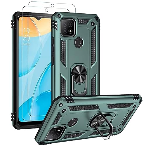 FMPCUON Hülle für Oppo Reno 4 Lite/F17 PRO/A93 4G/Reno 4F + schutzfolie, Militärische Armor Hybrid Schutzhülle Silikon Stoßfest Bumper Cover Case Ringhalter Handytasche Handy Hüllen,Dunkelgrün von FMPCUON