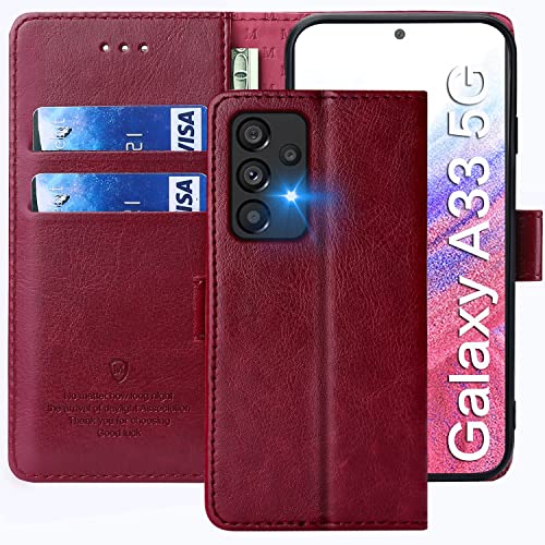 FMPCUON Hülle für Samsung Galaxy A33 5G Handyhülle [Standfunktion] [Kartenfach] [Magnetverschluss] Tasche Flip Case Schutzhülle lederhülle klapphülle für Samsung Galaxy A33 5G Rot von FMPCUON