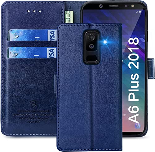FMPCUON Hülle für Samsung Galaxy A6 Plus 2018 Handyhülle [Standfunktion] [Kartenfach] [Magnetverschluss] Tasche Flip Case Schutzhülle lederhülle klapphülle,Blau von FMPCUON