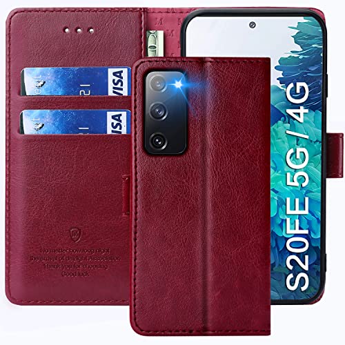 FMPCUON Hülle für Samsung Galaxy S20 FE 4G/5G Handyhülle [Standfunktion] [Magnetverschluss] Tasche Flip Case Schutzhülle lederhülle klapphülle für Samsung Galaxy S20 FE 4G/5G Rot von FMPCUON