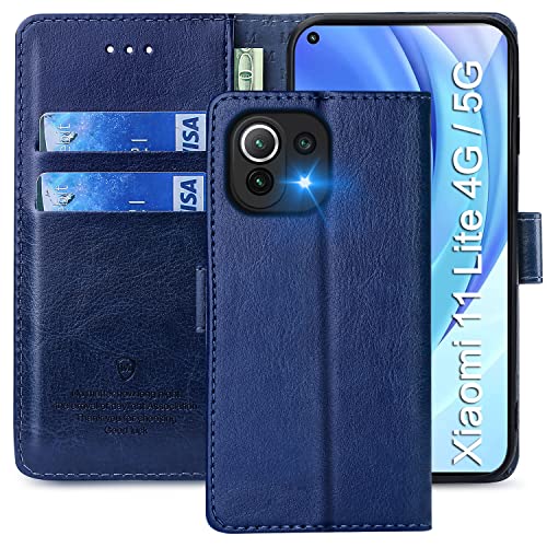 FMPCUON Hülle für Xiaomi 11 Lite 4G/Xiaomi 11 Lite 5G Handyhülle [Standfunktion] [Magnetverschluss] Tasche Flip Case Cover Schutzhülle lederhülle klapphülle für Xiaomi 11 Lite 4G/5G Blau von FMPCUON