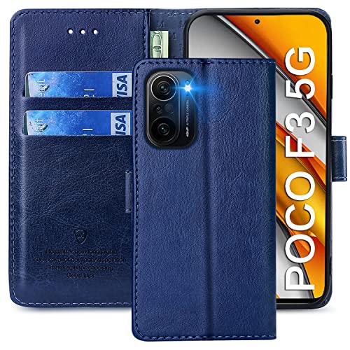 FMPCUON Hülle für Xiaomi Poco F3 Handyhülle [Standfunktion] [Kartenfach] [Magnetverschluss] Tasche Flip Case Schutzhülle lederhülle klapphülle für Xiaomi Poco F3 Blau von FMPCUON