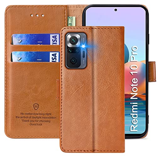 FMPCUON Hülle für Xiaomi Redmi Note 10 Pro/Redmi Note 10 Pro Max Handyhülle [Standfunktion][Magnetverschluss] Tasche Flip Case Schutzhülle lederhülle klapphülle für Redmi Note 10 Pro/10 Pro Max, Braun von FMPCUON