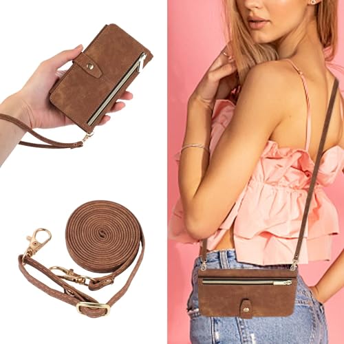 FMPCUON Hülle für Xiaomi Redmi Note 13 Pro 4G Hülle mit Band, Leder Xiaomi Redmi Note 13 Pro 4G Handytasche Handyhülle Praktische Handykette Kartenfächer Brieftasche Umhängetasche Case, Braun von FMPCUON