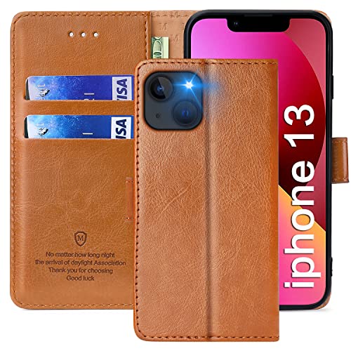 FMPCUON Hülle für iPhone 13 Handyhülle [Standfunktion] [Kartenfach] [Magnetverschluss] Tasche Flip Case Schutzhülle lederhülle klapphülle für iPhone 13 Braun von FMPCUON