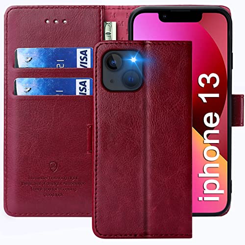 FMPCUON Hülle für iPhone 13 Handyhülle [Standfunktion] [Kartenfach] [Magnetverschluss] Tasche Flip Case Schutzhülle lederhülle klapphülle für iPhone 13 Rot von FMPCUON