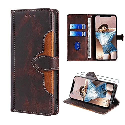 FMPCUON Hülle für iPhone 15,iPhone 15 Schutzhülle/Klapphülle,Leder Flip Wallet Case Tasche Handytasche Cover [Panzerglas Schutzfolie *2] Braun von FMPCUON