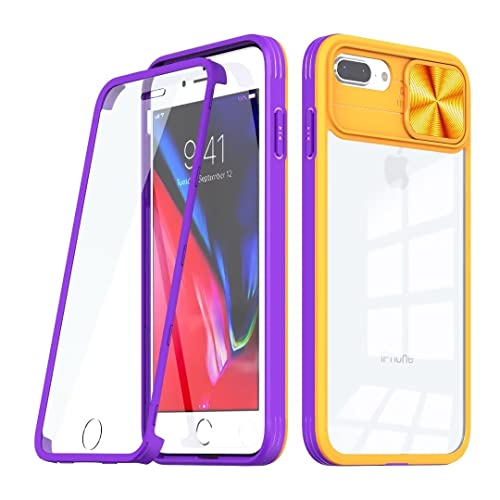 FMPCUON Hülle kompatibel mit iPhone 7 Plus/iPhone 8 Plus,mit Kameraschutz Anti-Gelb Stoßfest Case 360 Grad Schutzhülle Transparent Case Anti-Drop Verschleißfest Hard PC Schutzhülle Gelb von FMPCUON