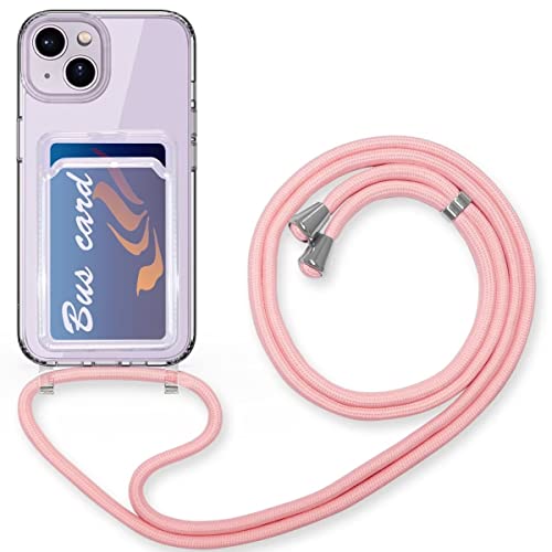 FMPCUON Silikon Handykette für iPhone 12 Pro Max Hülle mit Band Handyhülle für zum Umhängen Transparent Schutzhülle zum Umhängeband Abnehmbar Necklace Case mit Kartenfach,Rosa von FMPCUON