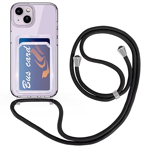 FMPCUON Silikon Handykette für iPhone 14 Pro Hülle mit Band Handyhülle für zum Umhängen Transparent Schutzhülle zum Umhängeband Abnehmbar Necklace Case mit Kartenfach,Schwarz von FMPCUON