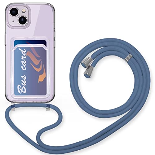 FMPCUON Silikon Handykette für iPhone 15 Pro Hülle mit Band Handyhülle für zum Umhängen Transparent Schutzhülle zum Umhängeband Abnehmbar Necklace Case mit Kartenfach,Blau von FMPCUON
