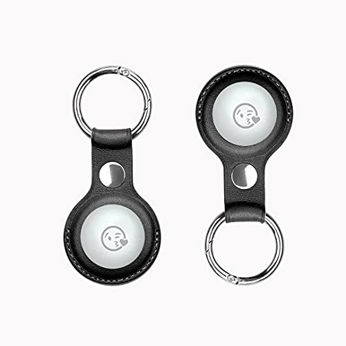 FMPCUON für Apple Airtags 2021 Leder hülle [2 Stück Schwarz] Bluetooth Tracker Schutzhülle, Protector Case Mit Schlüsselanhänger, Ledertasche Fälle Keychain, Pet Phone Finder Zubehör Cover von FMPCUON