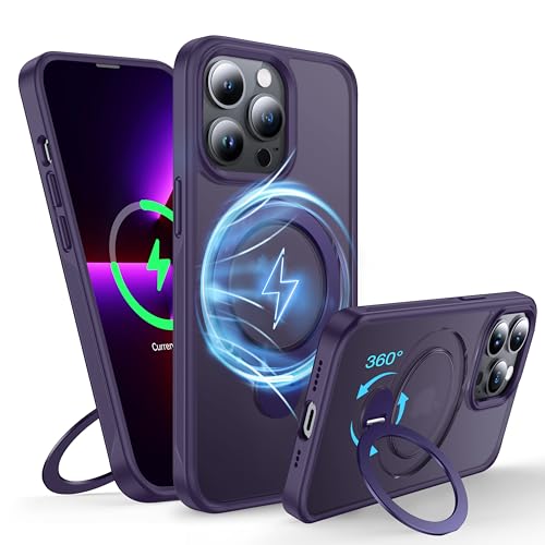 FNDMIL 360°Drehbarer Magnetisch für iPhone 13 Pro Max Hülle mit MagSafe [Rutschfester Textur][Unsichtbarer Ständer][Militär Schutz] Translucent Matt mit Silikon für iPhone 13 Pro Max Case Dünn,Lila von FNDMIL