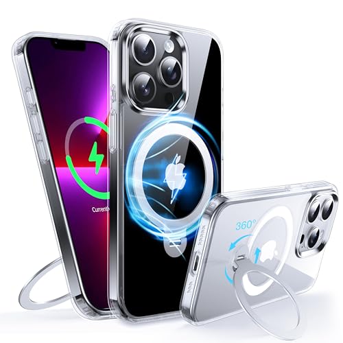 FNDMIL 360°Drehbarer Magnetisch für iPhone 13 Pro Max Hülle mit MagSafe [Rutschfester Textur][Unsichtbarer Ständer][Militär Schutz] Transparente Hartschale mit Silikon für iPhone 13 Pro Max Case,Klar von FNDMIL