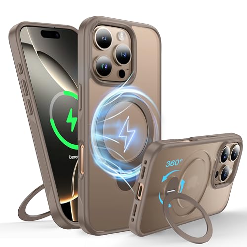 FNDMIL 360° Magnetisch für iPhone 16 Pro Max Hülle mit MagSafe [Rutschfester Textur][Unsichtbarer Ständer][Militär Schutz] Translucent Matt Hardcase für iPhone 16 Pro Max Case Dünn,Titan Wüstensand von FNDMIL