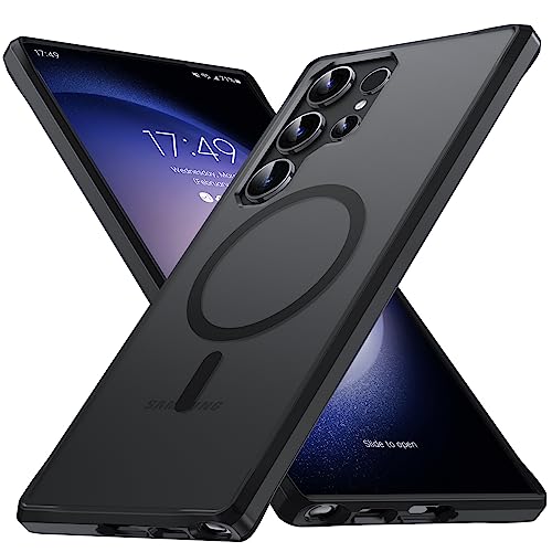 FNDMIL Magnet für Samsung Galaxy S23 Ultra Hülle mit MagSafe [NO.1 Magnetisch] [Anti-Fingerabdruck] [Militärschutz Stoßfest] Translucent Matt Hart Rückteil mit Weich Silikon Bumper Dünn Case, Schwarz von FNDMIL
