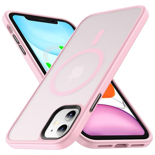 FNDMIL [NO.1 Magnetisch für iPhone 11 Hülle mit MagSafe [Silikonrand mit Rutschfester Textur][Durchscheinend Matt][Anti-Fingerabdruck] Militär Stoßfest Handyhülle für iPhone 11 Case Dünn,Rosa von FNDMIL