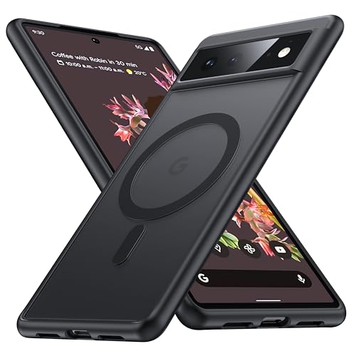FNDMIL [NO.1 Magnetisch für Google Pixel 6 Hülle mit MagSafe[Translucent Matt][Anti-Fingerabdruck][Militär Stoßfest] Hardcase mit Weich Silikon Handyhülle für Pixel 6 Case Dünn 6.4'',Schwarz von FNDMIL